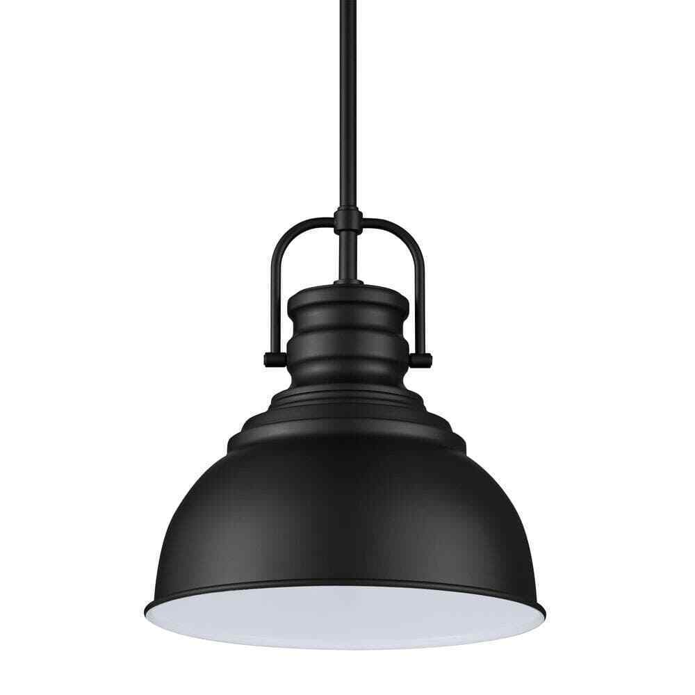 Home Decorators Shelston 10 in. 1-Light Black Pendant w/ Metal Shade