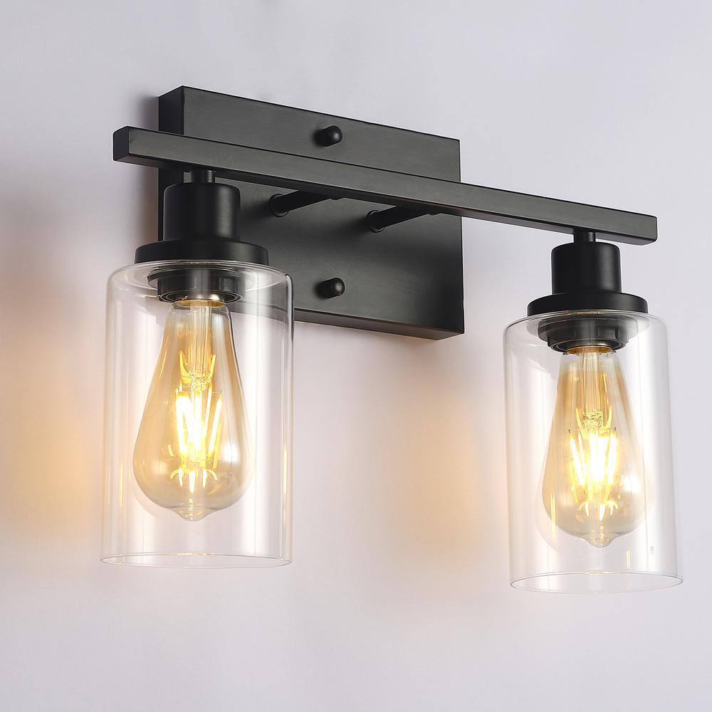 LamQee 14.6 in. 2 Light Black Vanity Light Industrial Barn Light