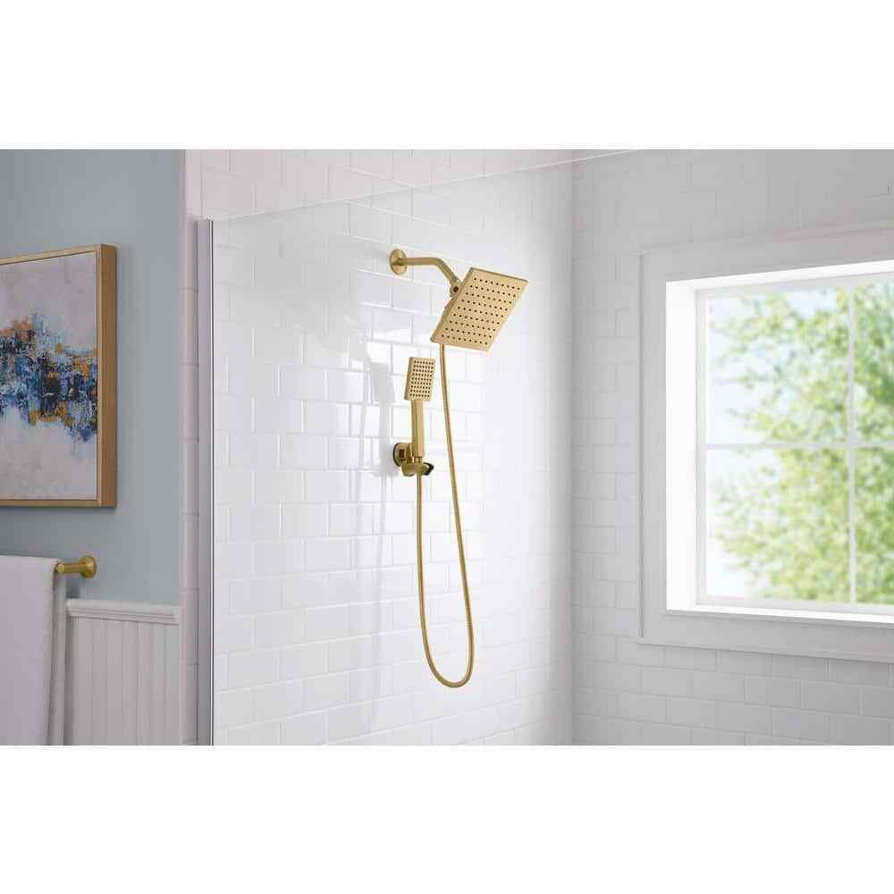 Glacier Bay Modern Dual Wall Mount Fixed and Handheld Shower Heads Matte Gold