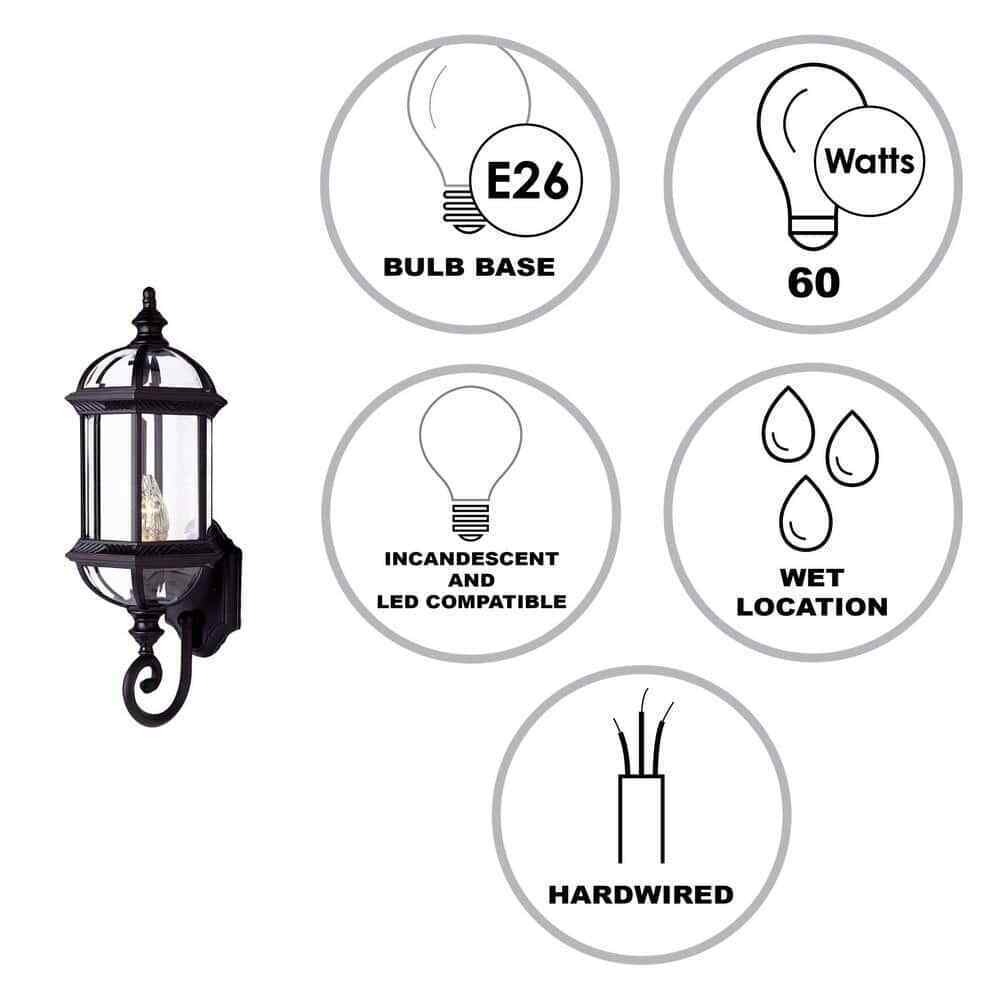 Bel Air Lighting Wentworth 1-Light Large Black Outdoor Wall Light Fixture