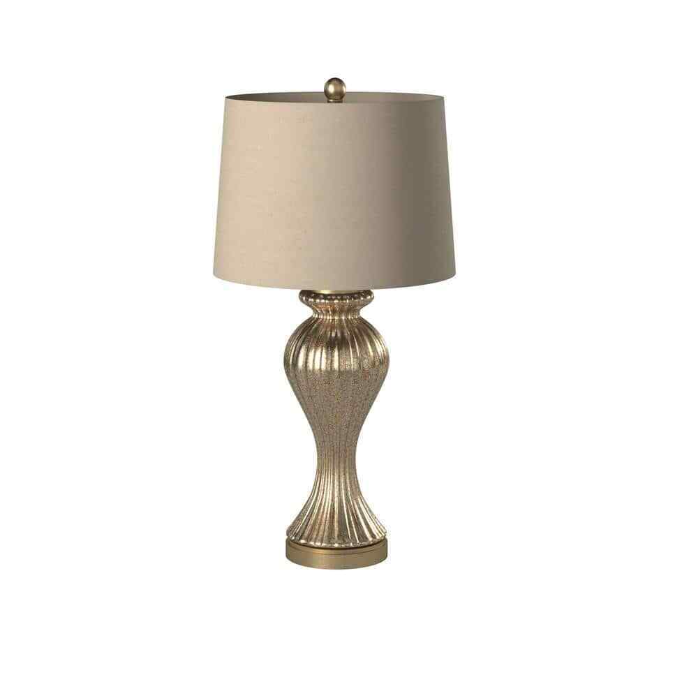 StyleCraft 32 in. Glimmer Bronze Table Lamp with Beige Hardback Fabric Shade