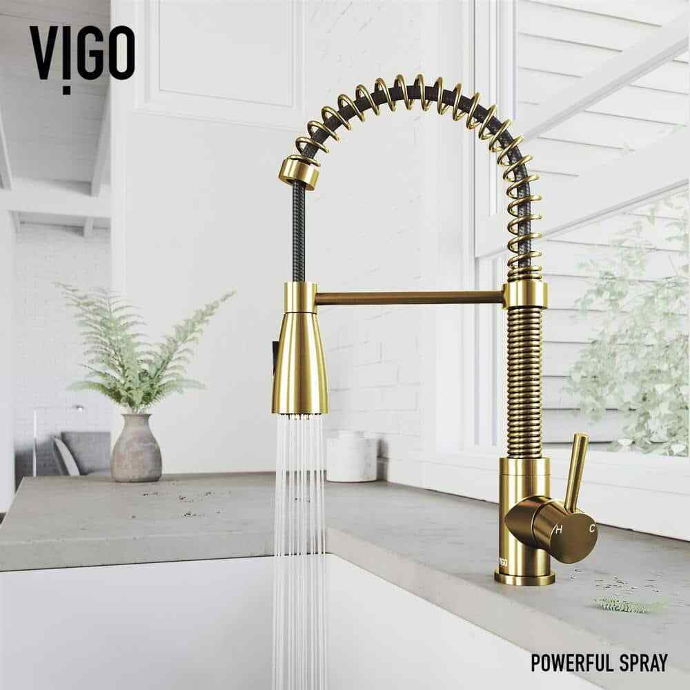 VIGO Brant Single Handle Pull-Down Sprayer Kitchen Faucet in Matte Brushed Gold