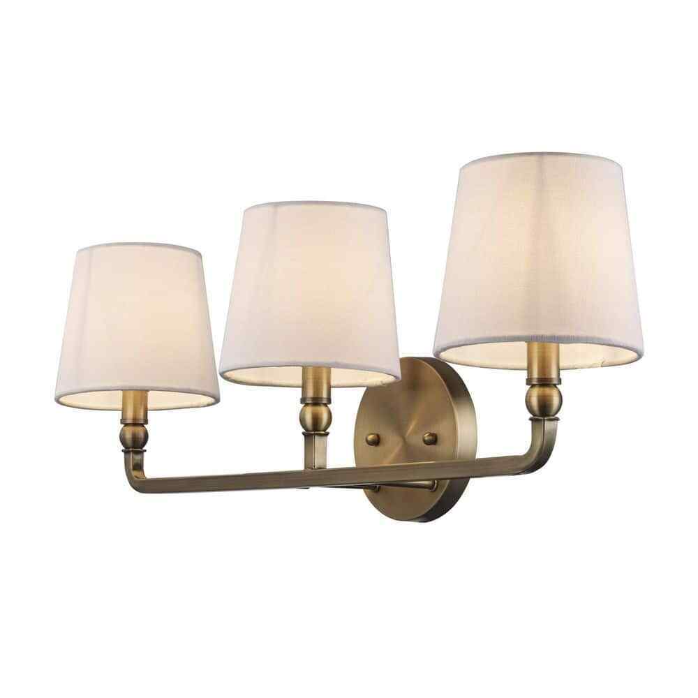 Hampton Bay Canterwood Brass Bathroom Vanity Light Fixture w/ Fabric Shades