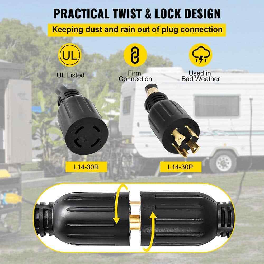 VEVOR 50 ft. Generator Extension Cord 250-Volt 30 Amp Generator Power Cord