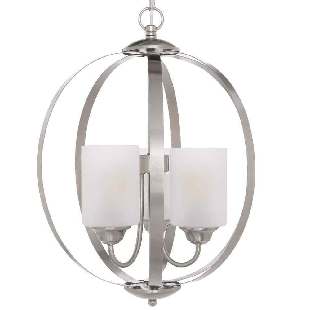 Hampton Bay Findlay 3-Light Brushed Nickel Chandelier w/ Etched White Glass