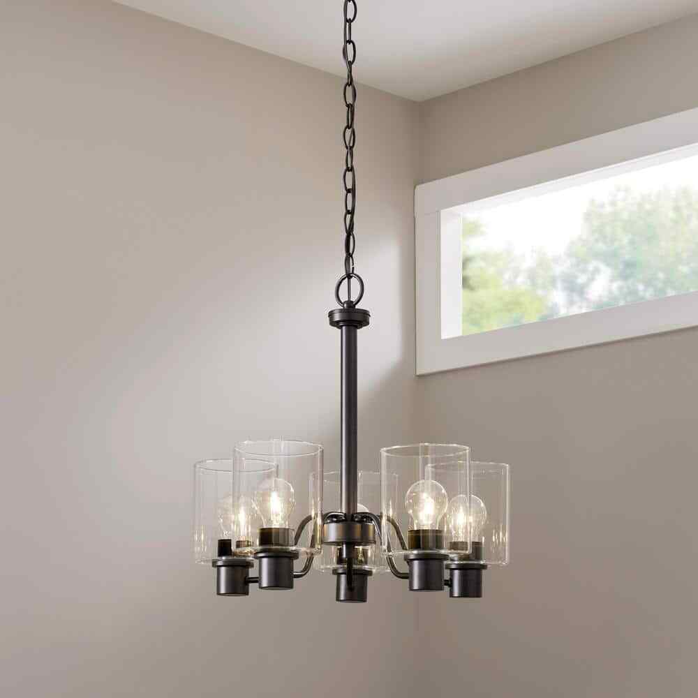 Hampton Bay Castleford 5-Light Satin Bronze Chandelier w/ Clear Glass Shades