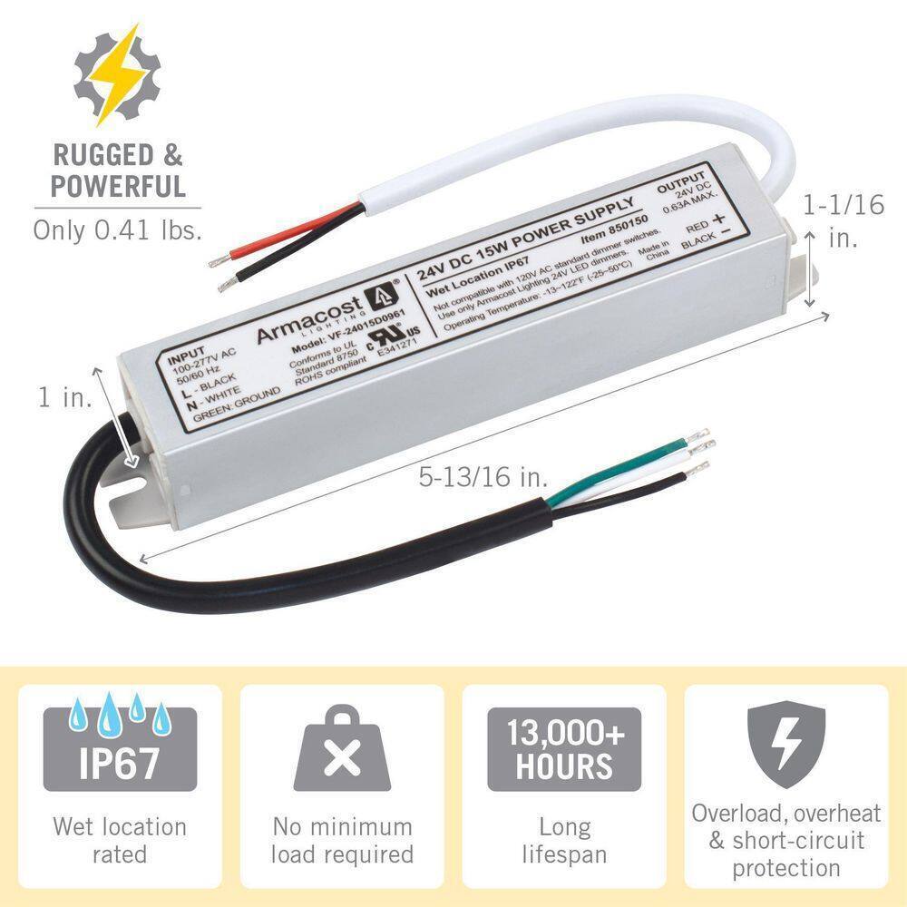 Armacost Lighting 15W Standard Wet Location LED Driver 24-Volt DC Transformer