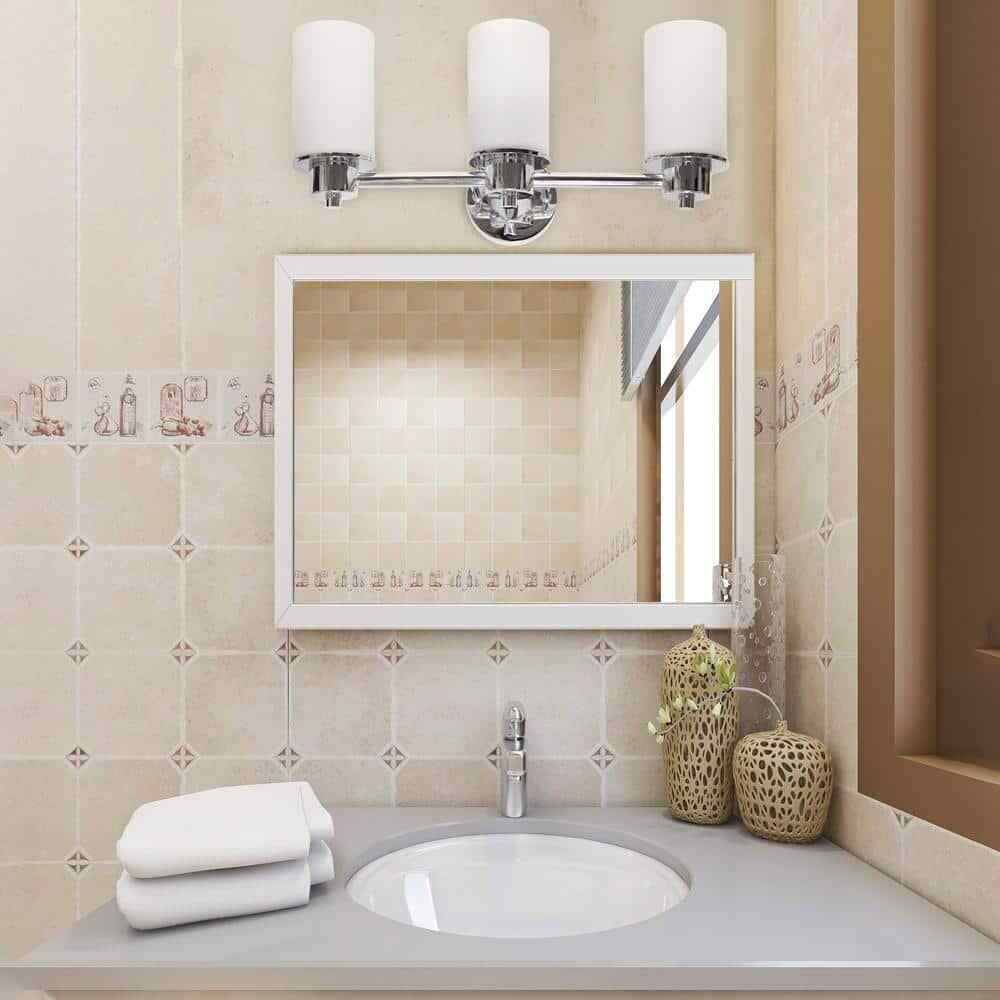 Simple Designs 20.75 in. 3-Light Chrome Modern Metal and Milk White Shades