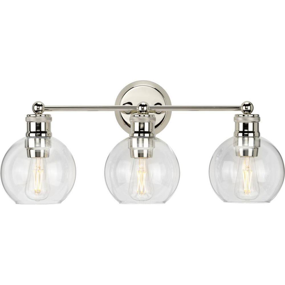 Progress Lighting Hansford 3-Light Polished Nickel Clear Glass Vanity Light