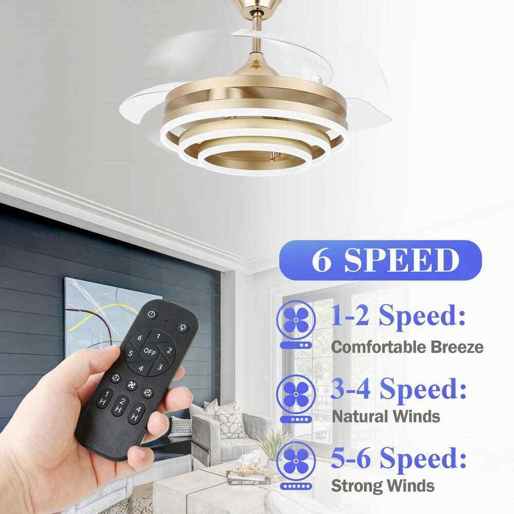Bella Depot 42 in. LED Gold Invisible Blade Ceiling Fan w/ Remote and Light Kit