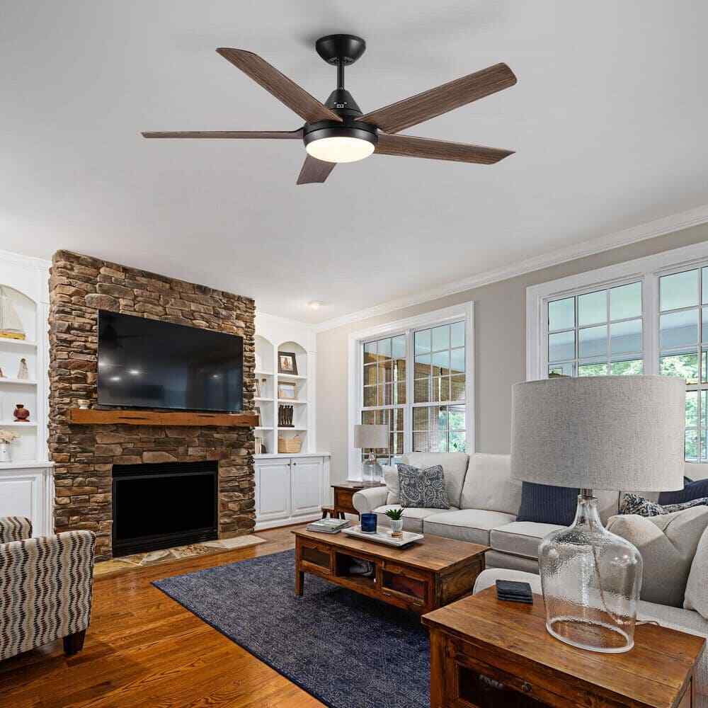 YUHAO Modern Farmhouse 48 in. Indoor Black Brown Ceiling Fan