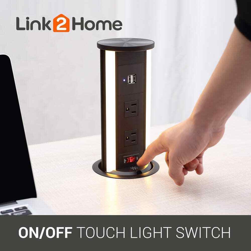 Link2Home 2-Outlets Automatic Pop Up Socket w/10-Watt Induction Wireless Charger