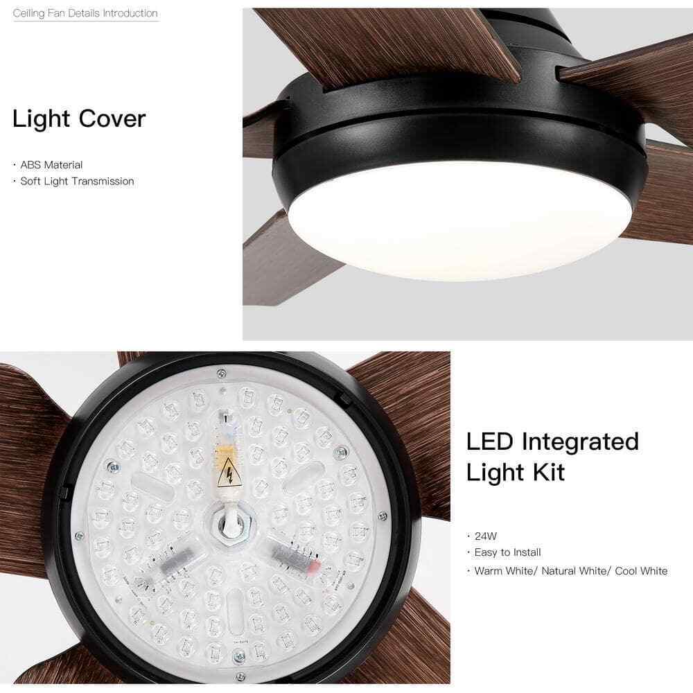 YUHAO Modern Farmhouse 48 in. Indoor Black Brown Ceiling Fan