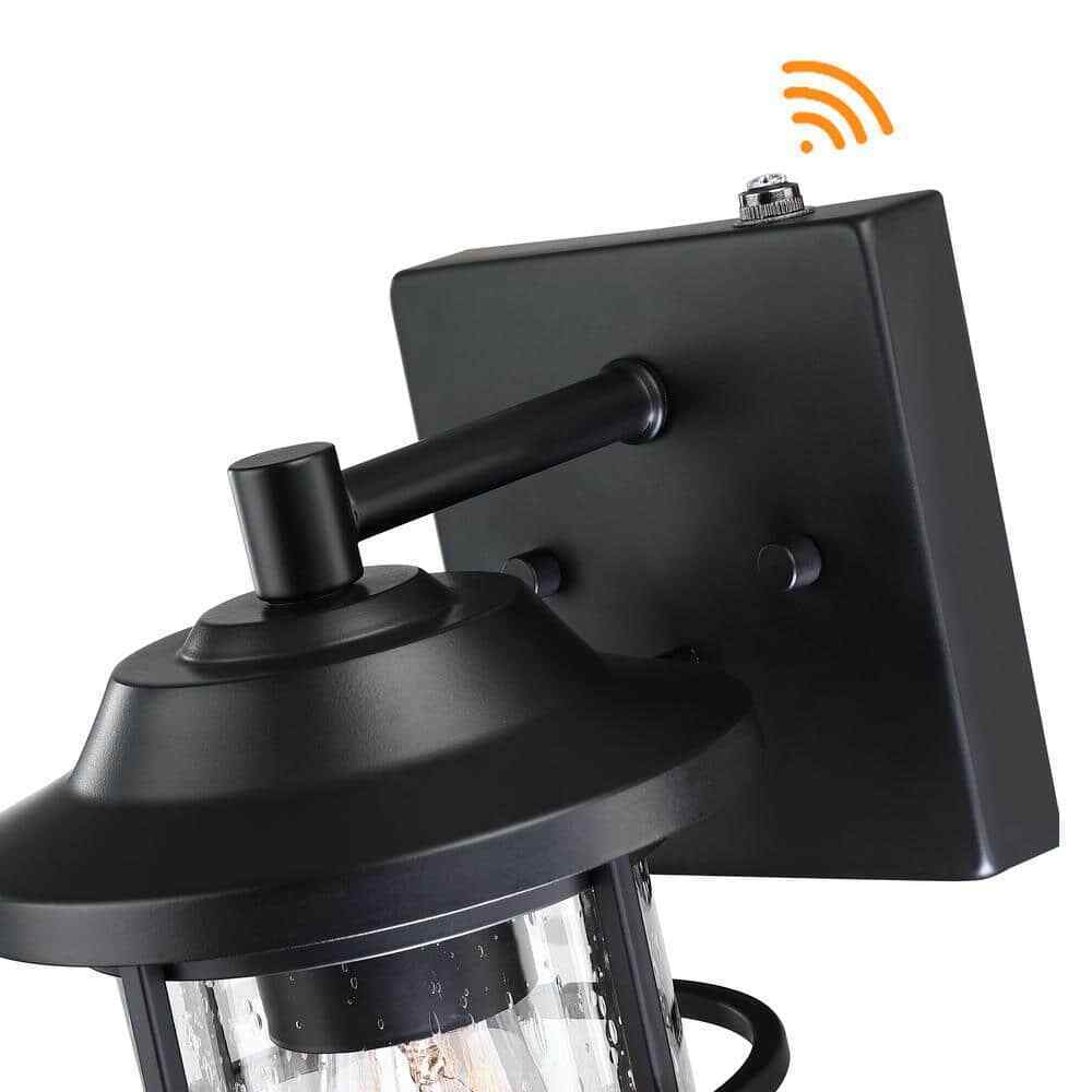 Uixe 11" Matte Black Hardwired Dusk to Dawn Outdoor Wall Lantern Sconce Sensor