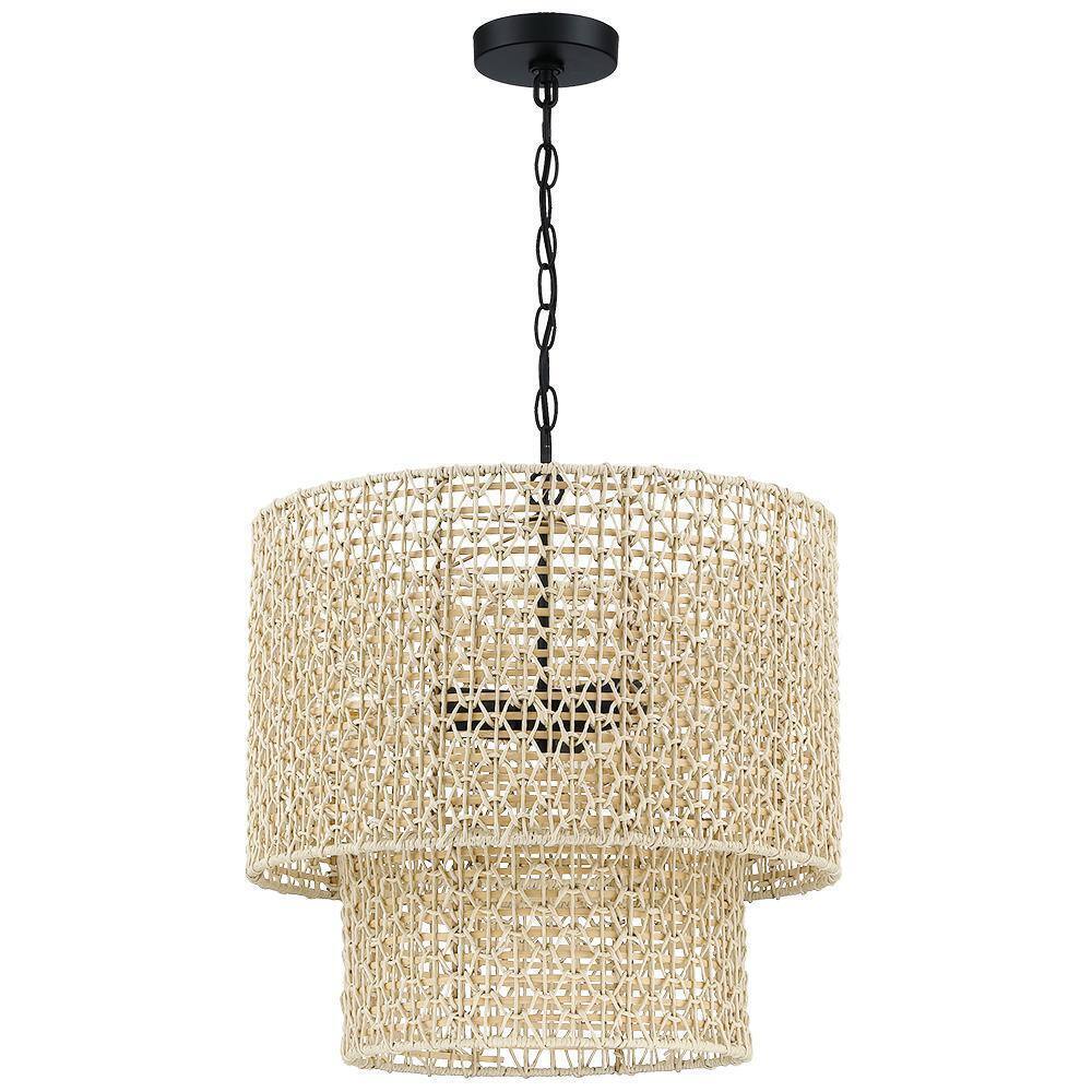 TRUE FINE Bohe 19 in. 4-Light Bohemian Pendant with Natural Rattan Shade