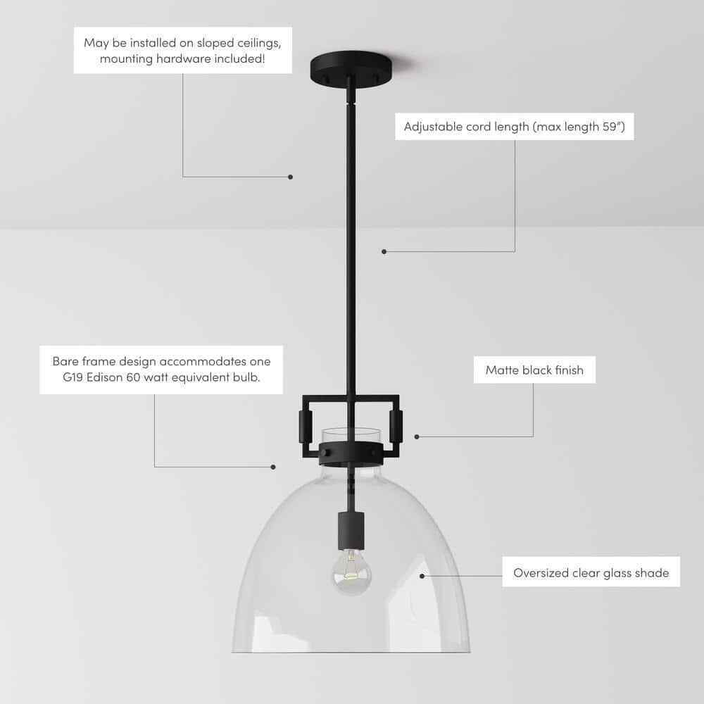 Nathan James Leigh Black Indoor Ceiling Hanging Pendant Light w/ Clear Glass