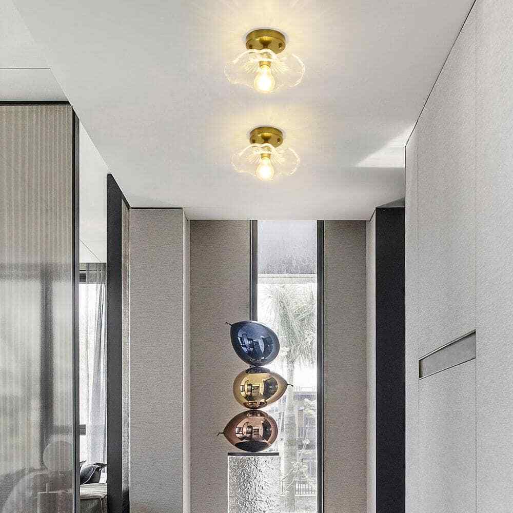 TOZING 9 in. Gold Modern Lotus Leaf petal Flower Semi-Flush Mount Ceiling Light