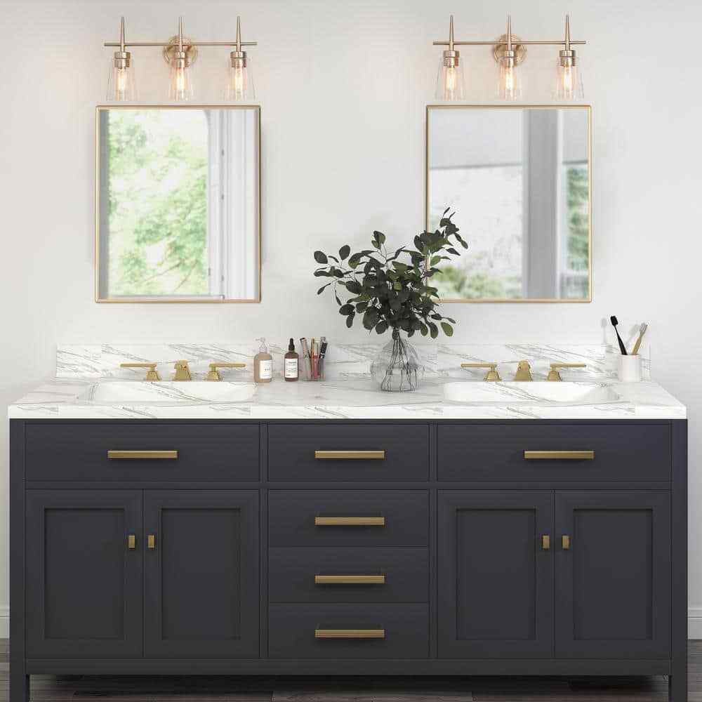 Uolfin Gold Bathroom Vanity Light Dule 3-Light Modern Bell Brass Light Bar