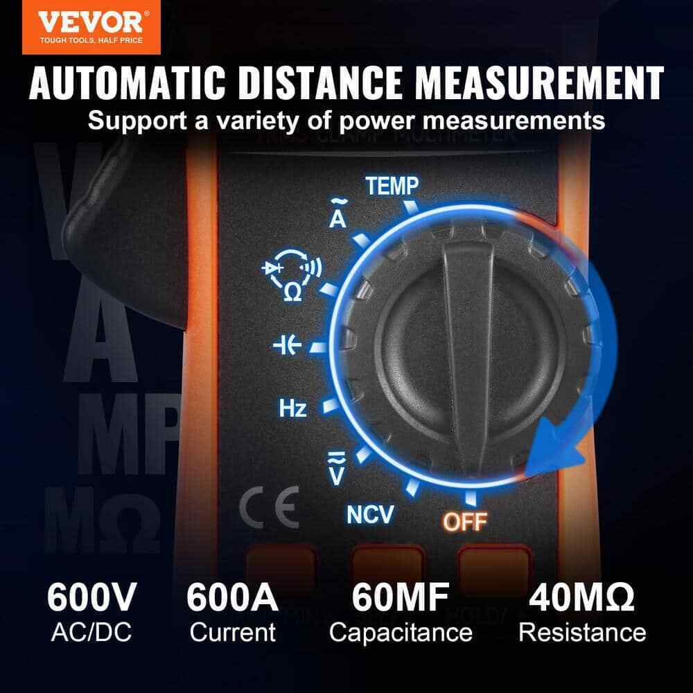 VEVOR 600 Amp Digital Clamp Meter DC/AC Multimeter True RMS Auto Ranging