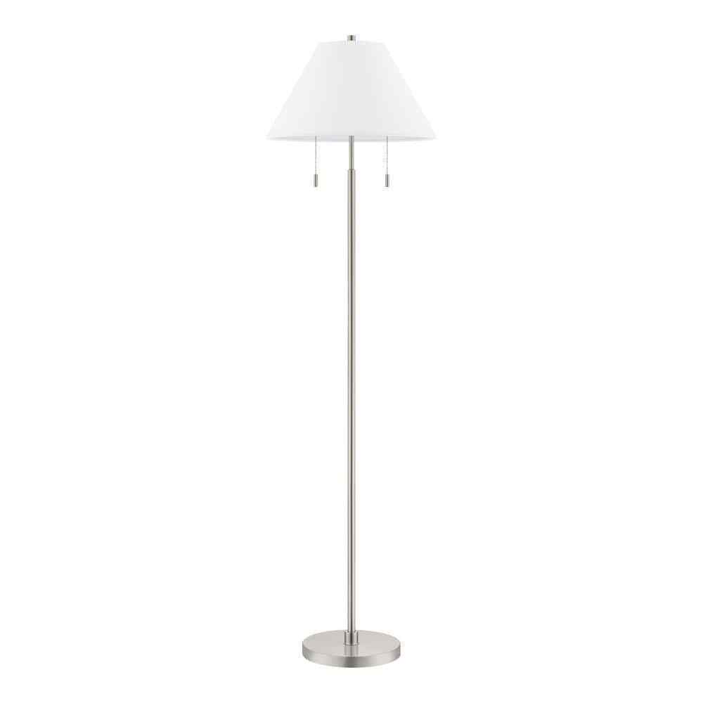 Hampton Bay Stanyan 58 in. Brushed Nickel Standard Floor Lamp Fabric White Shade