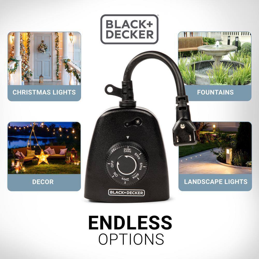 BLACK+DECKER Outdoor 3 Grounded Outlets Timer w/ Waterproof Outlet and Countdown