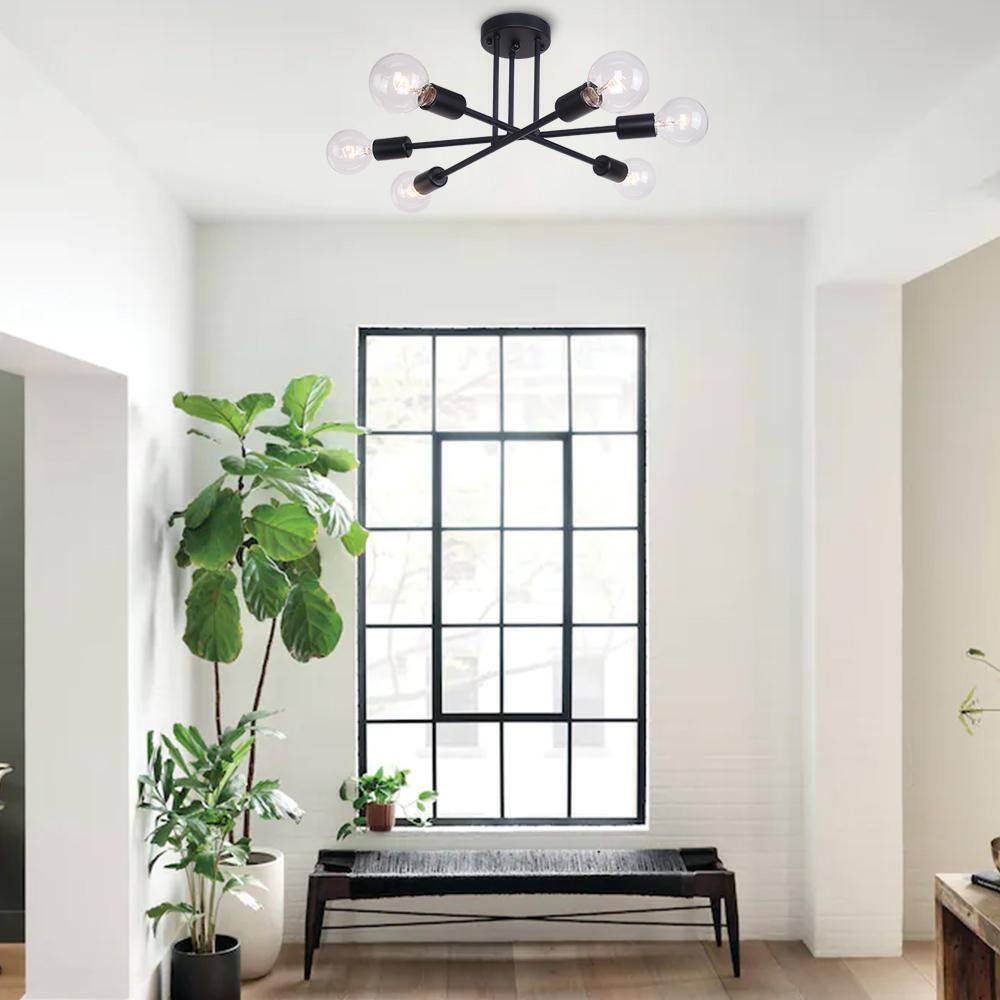RRTYO Highlandville 23.62 in. 6-Light Black Sputnik Semi-Flush Mount