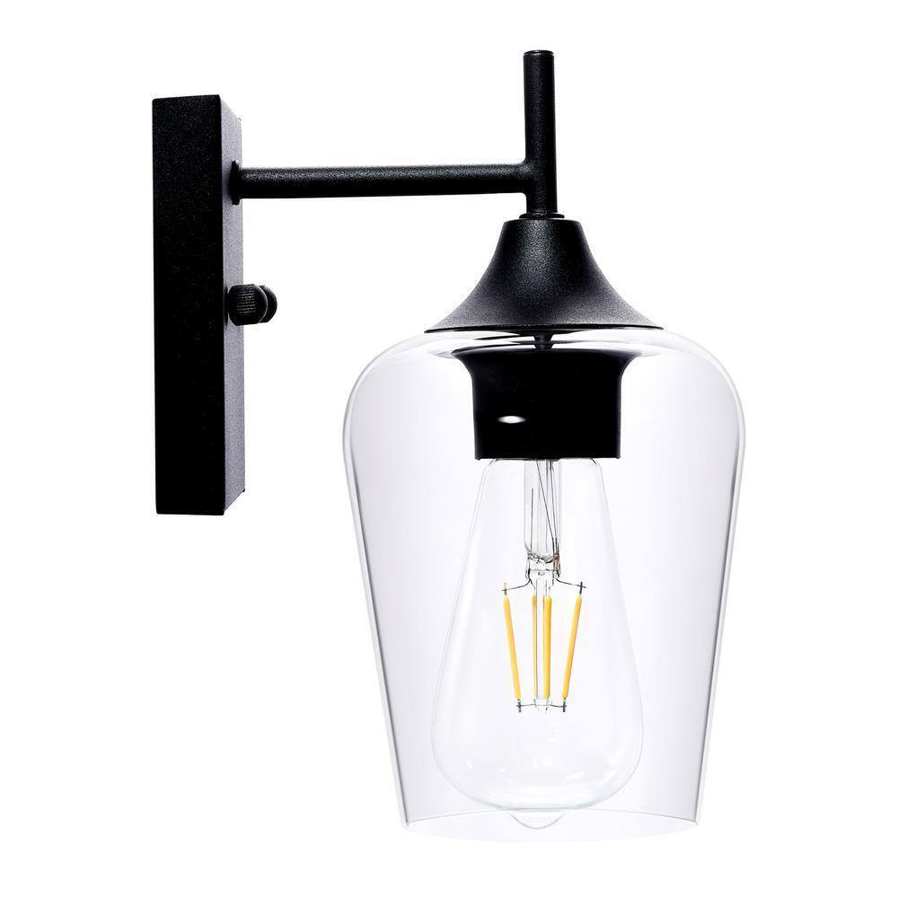 Merra 1-Light Matt Black Wall Sconce with Clear Glass Shade HCF-2801-00-BNHD-1