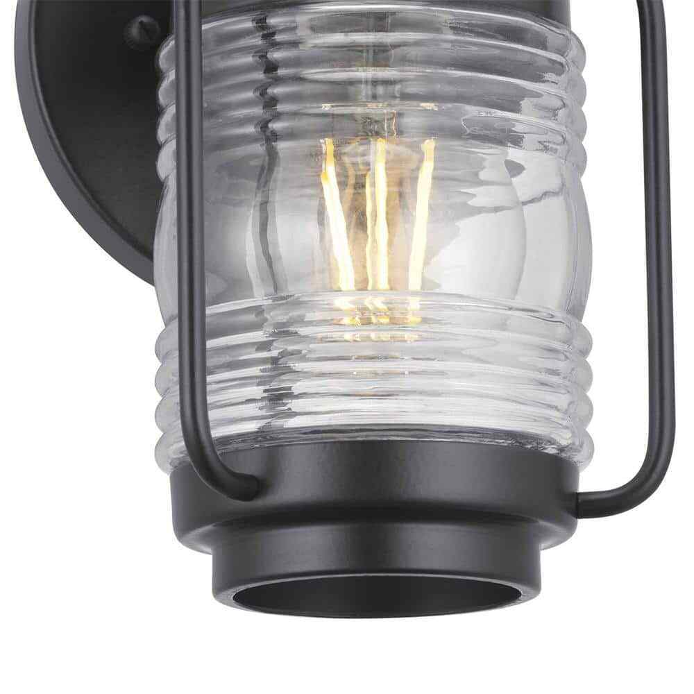 Progress Lighting Watch Tower Matte Black Outdoor Wall Lantern w/ Clear Glass