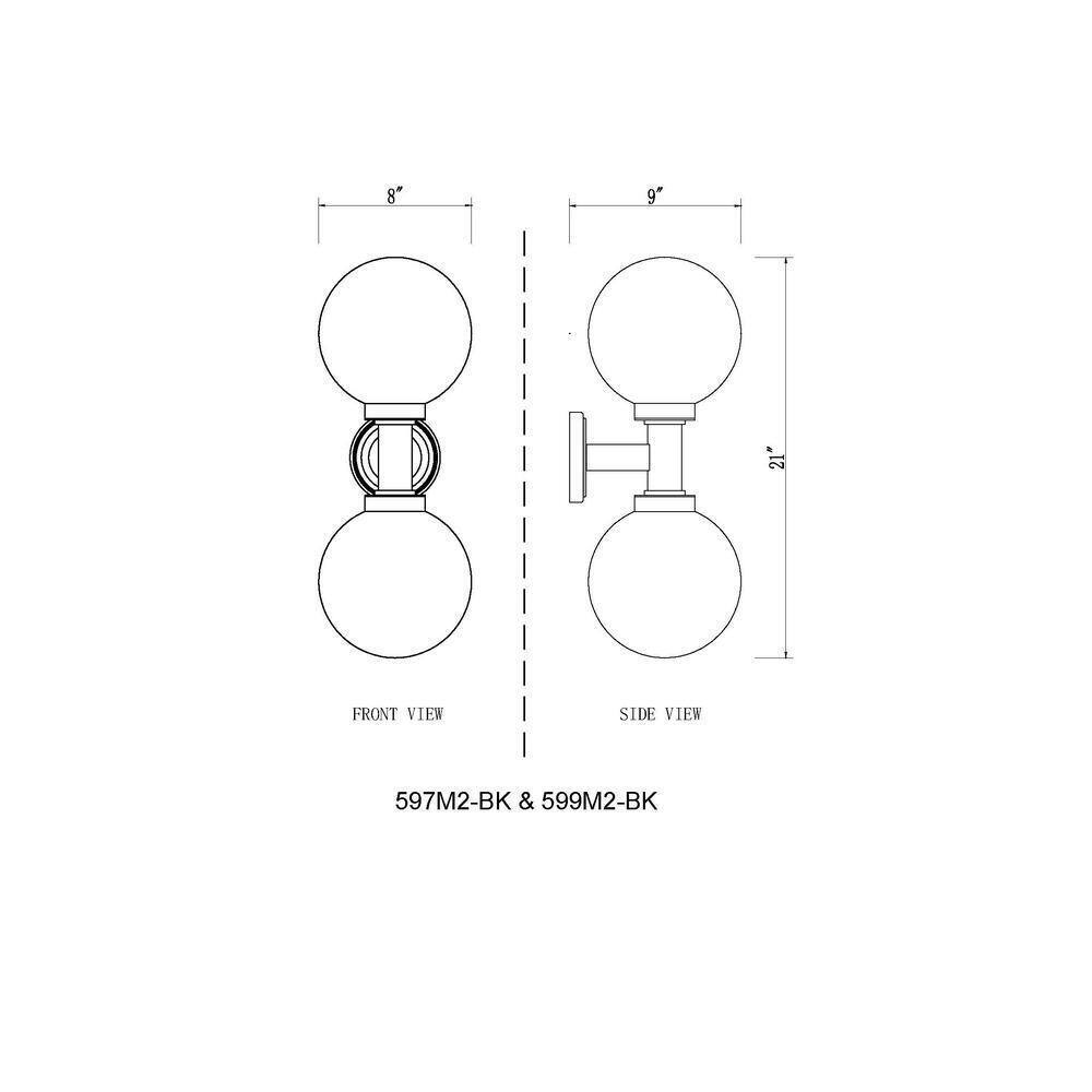 Laurent 2-Light Black Hardwired Cylinder Outdoor Wall Scone 599M2-BK