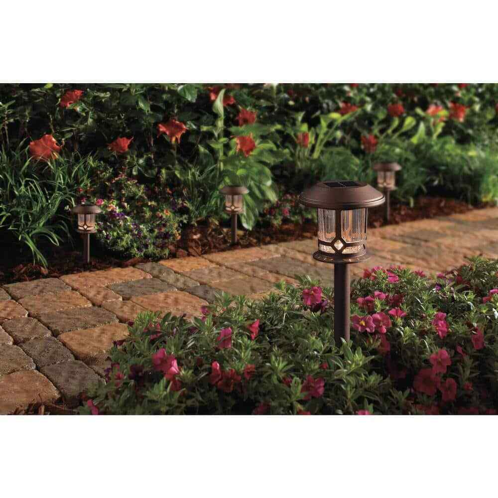 Hampton Bay 18 Lum Solar Golden Bronze Outdoor LED Pathway Light Warm White 4-Pk