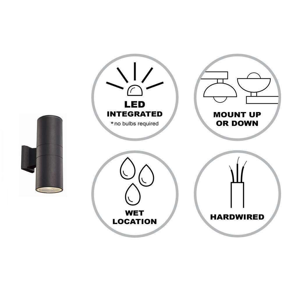 Bel Air Lighting Compact 12 in Black LED Cylinder Outdoor Wall Light Clear Glass