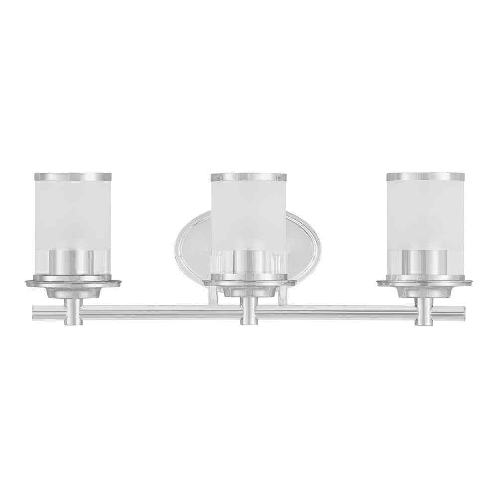 Hampton Bay 23.25 in. Truitt 3-Light Chrome Vanity Light w/ Clear and Sand Glass