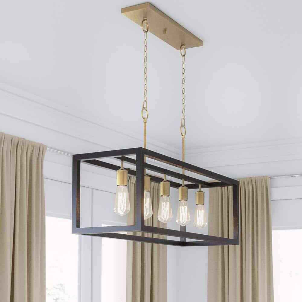 Hampton Bay Boswell Quarter 34 in. 5-Light Gold Coastal Farmhouse Chandelier