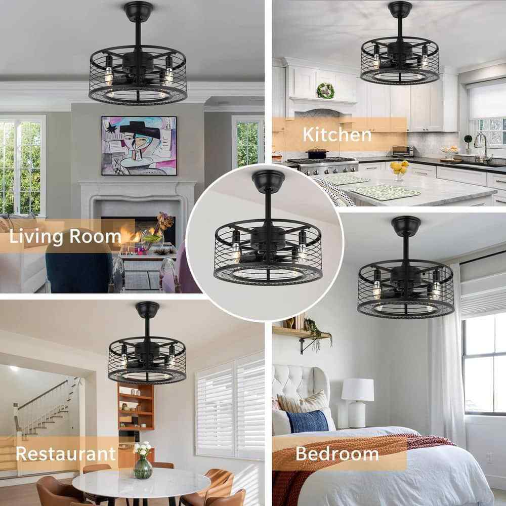 ANTOINE 17 in. Indoor Black Ceiling Fan Caged Ceiling Fan w/ Lights and Remote