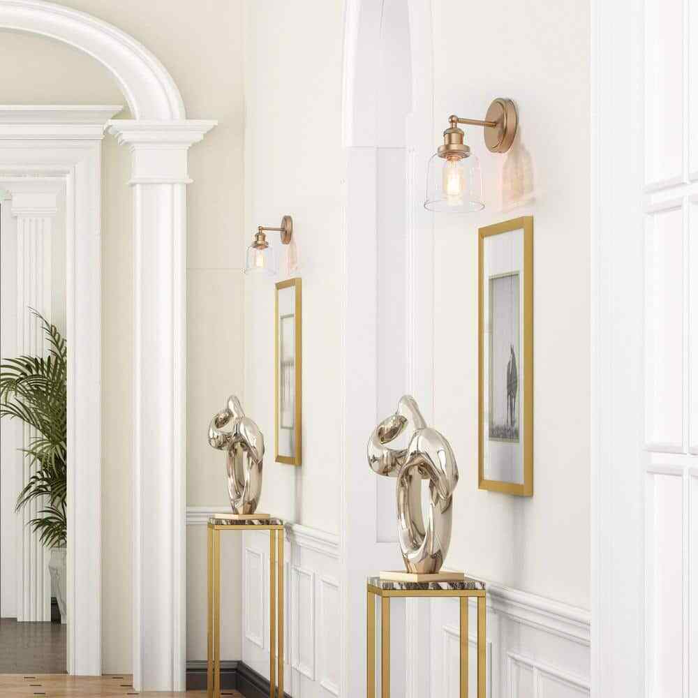 Uolfin Modern Gold 1-Light Bell Bathroom Vanity Lighting with Clear Glass Shade