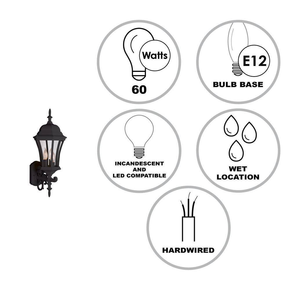 Bel Air Lighting Burlington 3-Light Black Coach Outdoor Wall Light Fixture