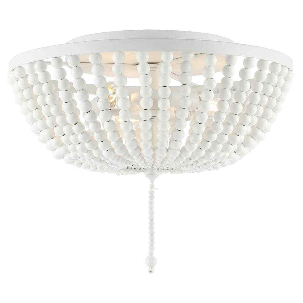 JONATHAN Y Allison 15 in. White Wood Beaded/Metal LED Flush Mount JYL9019D