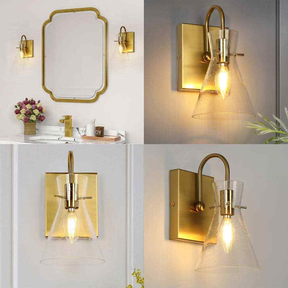 Uolfin Modern Funnel 1-Light Gold Bathroom Vanity Light Dome Wall Mount Sconce