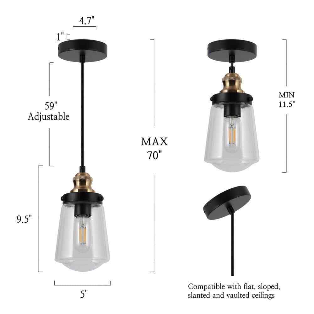 Uolfin Modern Kitchen Island Chandelier Pendant Light 1-Light Black and Brass