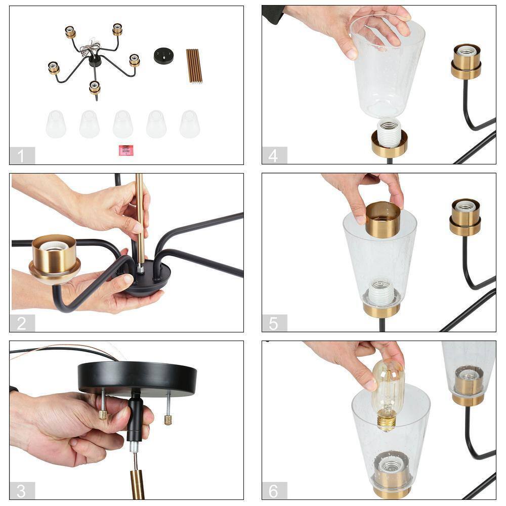 Zevni 5-Light Black Island Chandelier Lighting Brass Gold Pendant Modern Fixture
