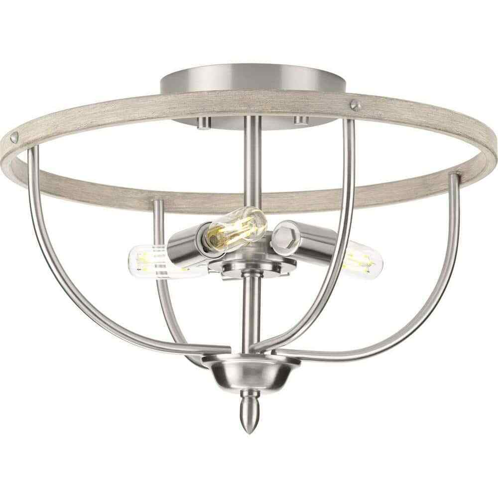 Progress Lighting 3-Light Brushed Nickel Foyer Pendant Light Semi-Flush Mount