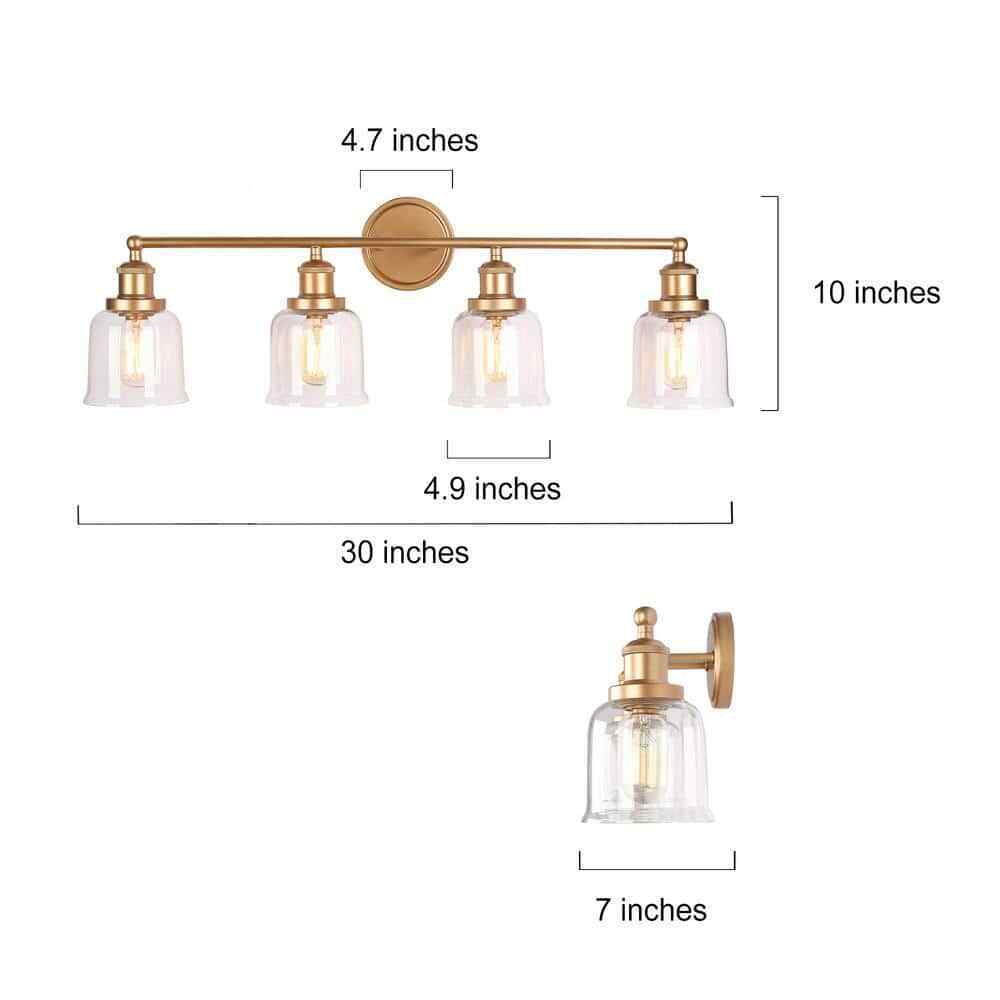 Uolfin Modern Gold Bathroom Wall Lights 29 in. 4-Light Bell Wall Sconce Lighting