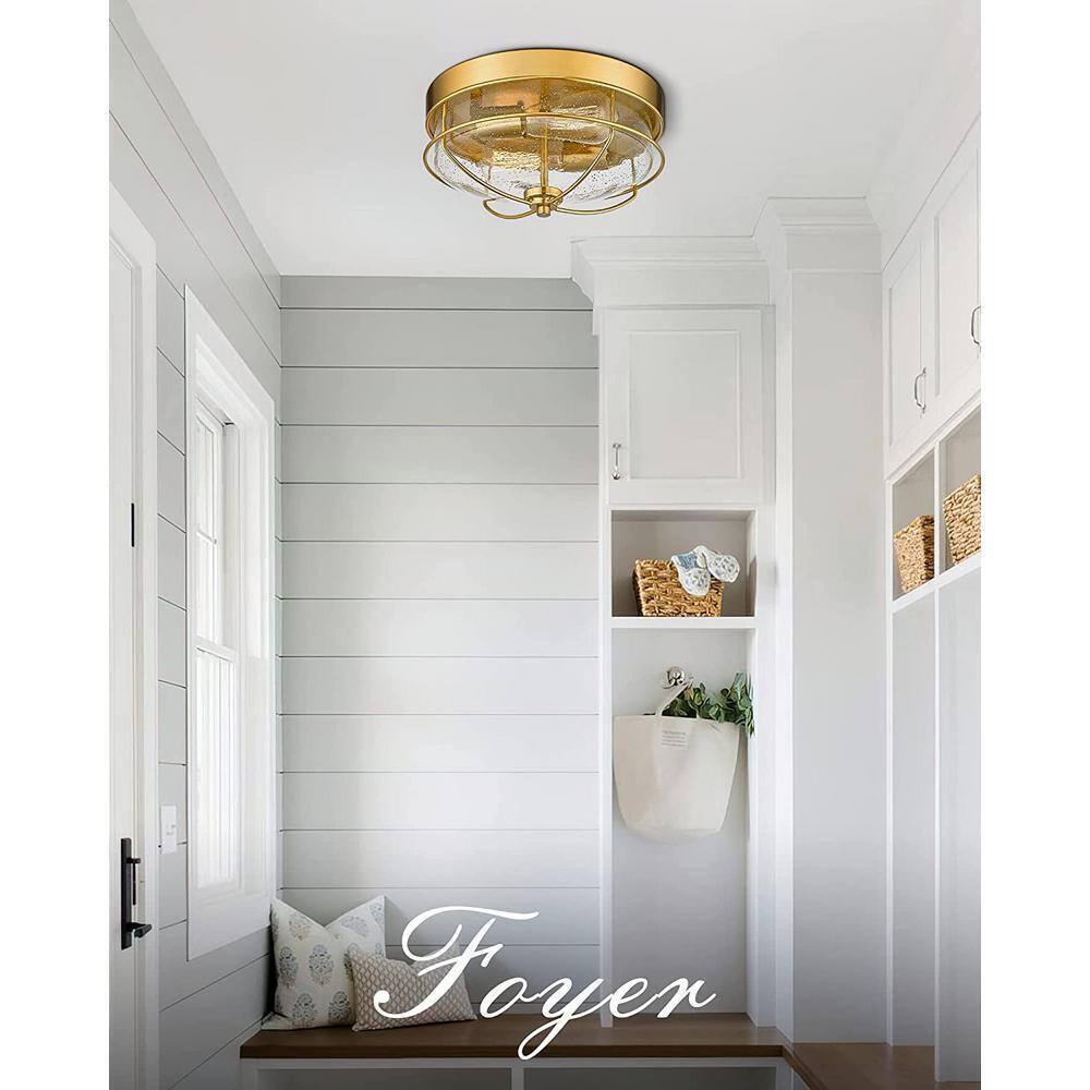 JAZAVA 12 in. 2-Light Farmhouse Champagne Gold Finish Ceiling Light Flush Mount