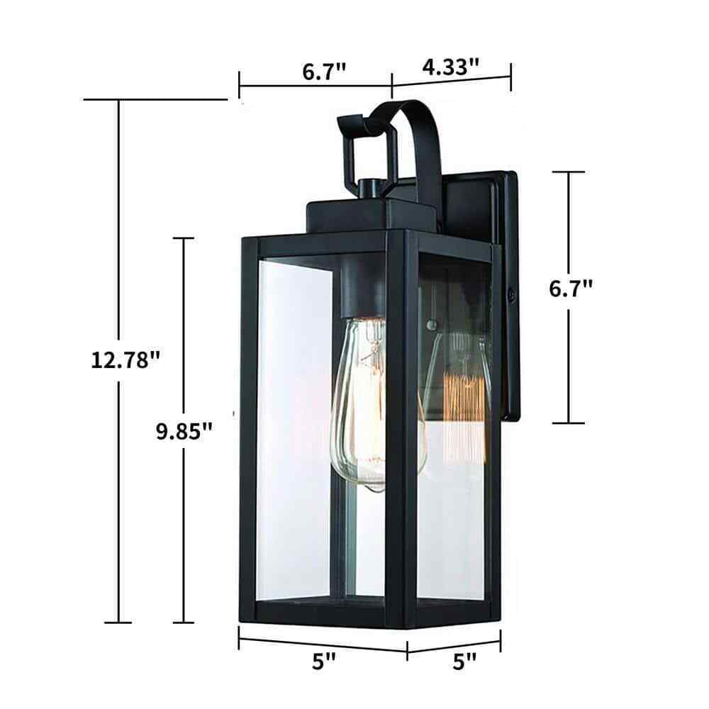 Dawn 13 in. 1-Light Matte Black Hardwired Outdoor Wall Lantern Modern Sconce