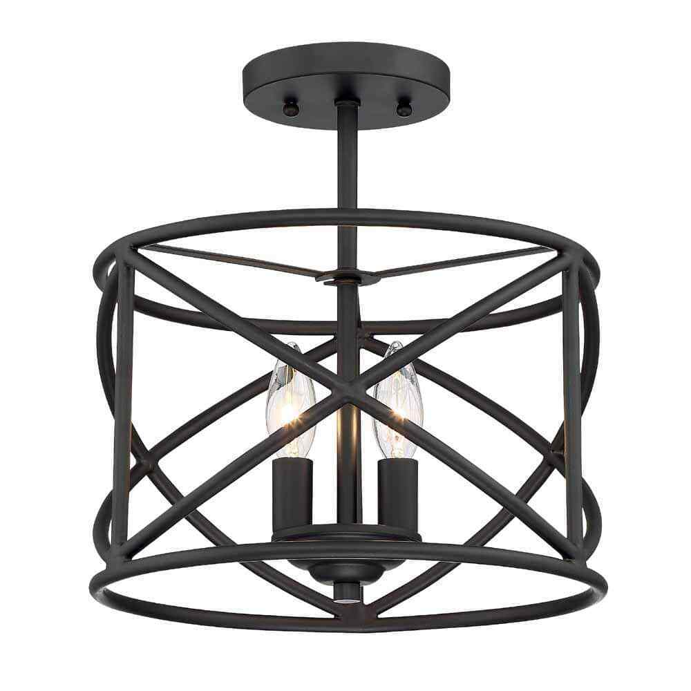 Hampton Bay Hastings 13.5 in. 2-Light Satin Bronze Drum Ceiling Semi Flush Light