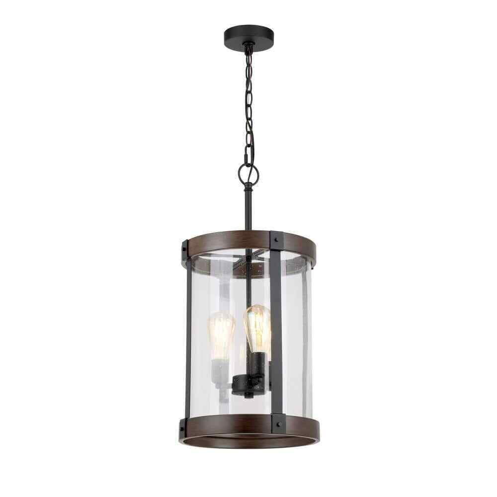 Hampton Bay Collier 3-Light Matte Black and Darker Brown Outdoor Pendant Light