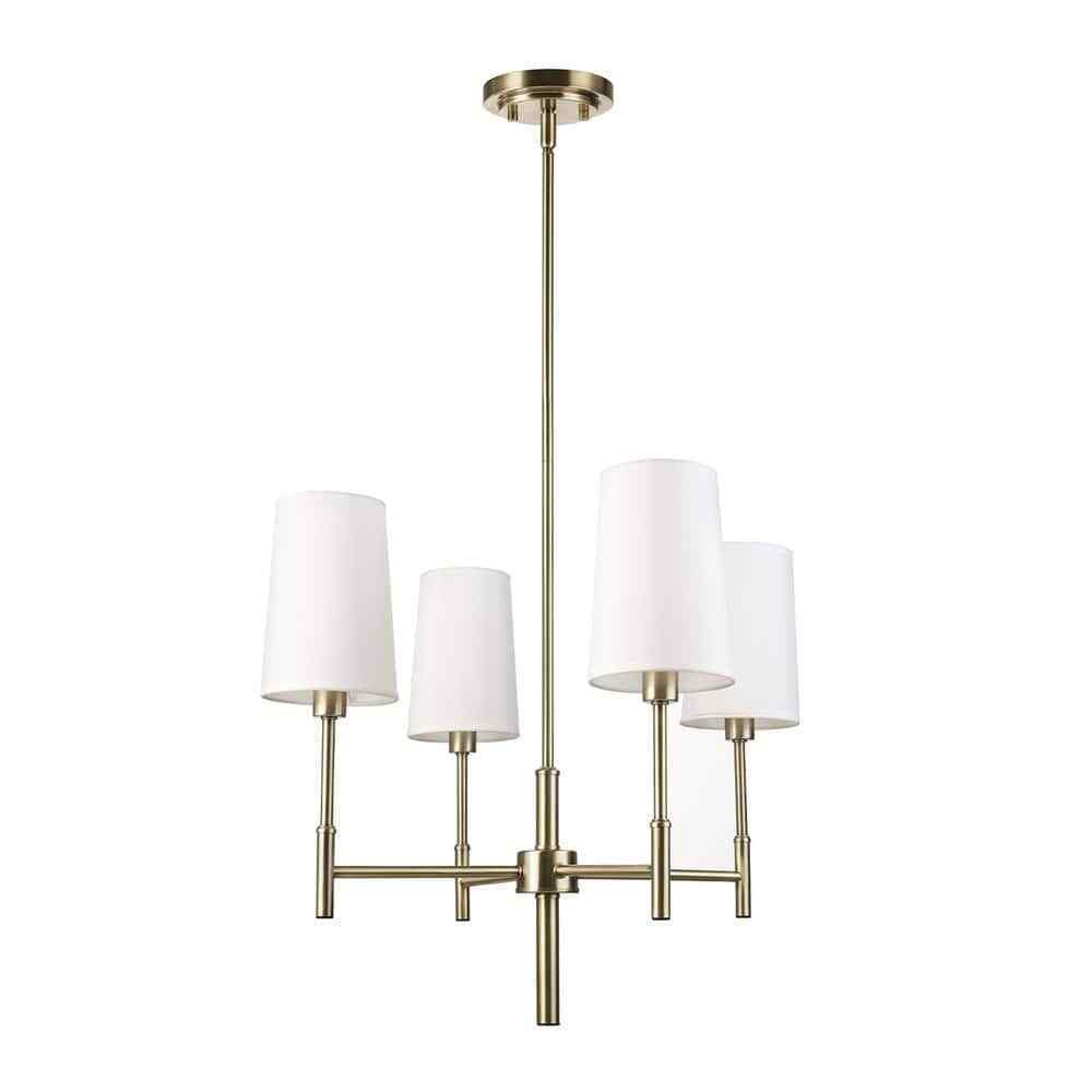 Globe Electric Ronnie 4-Lights Brass Chandelier with White Fabric Shades 61255