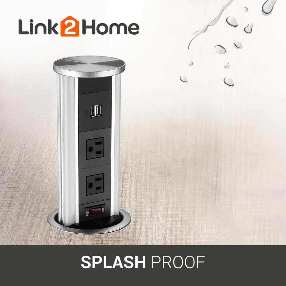 Link2Home 2-Outlets Automatic Pop Up Wireless Charger 2 USB 3.4A LED Light