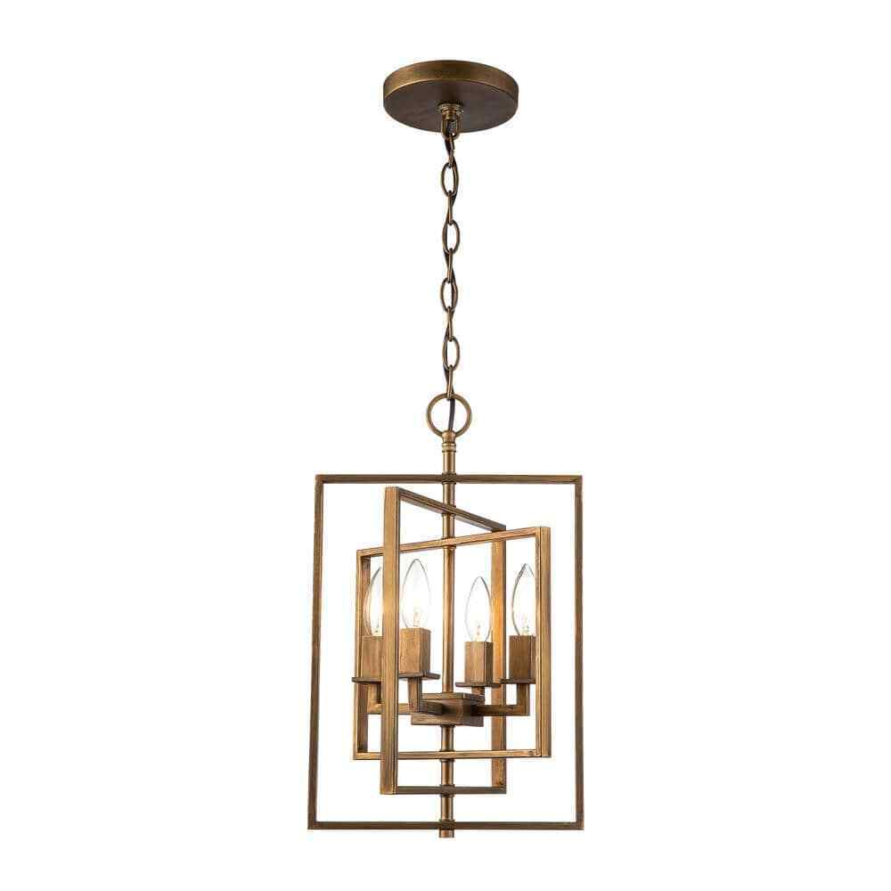 Bel Air Lighting 14 in Antique Gold Pendant Light Fixture with Caged Metal Shade
