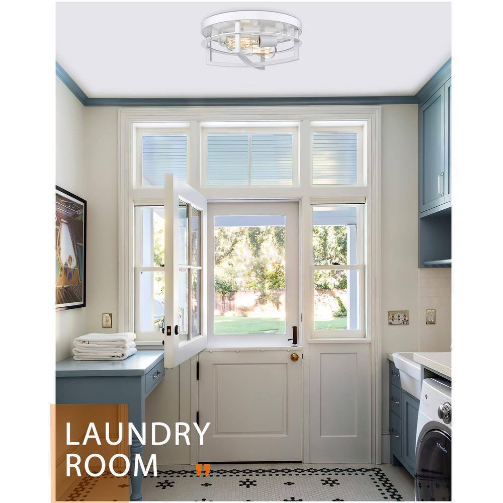 JAZAVA 13 in. 2-Light White Flush Mount Ceiling Light Fixtures HD4FW01-F WHDM